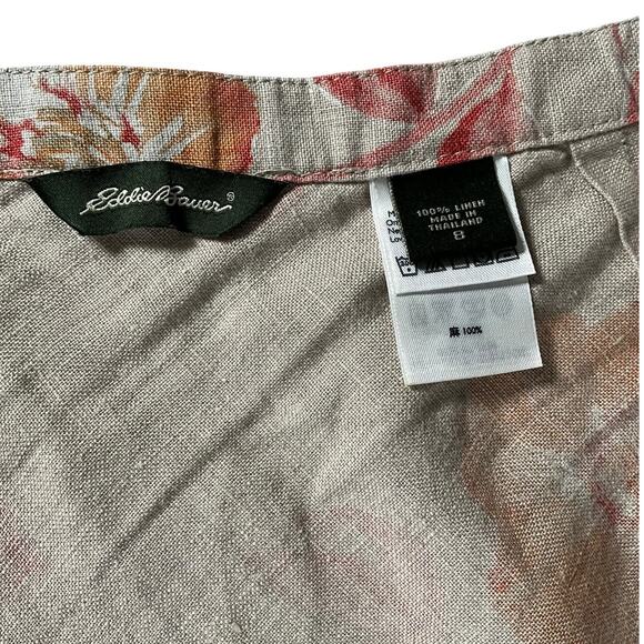 Eddie Bauer 100% Linen Floral Maxi Wrap Skirt Neutral Boho Lightweight Size 8 - Picture 9 of 10